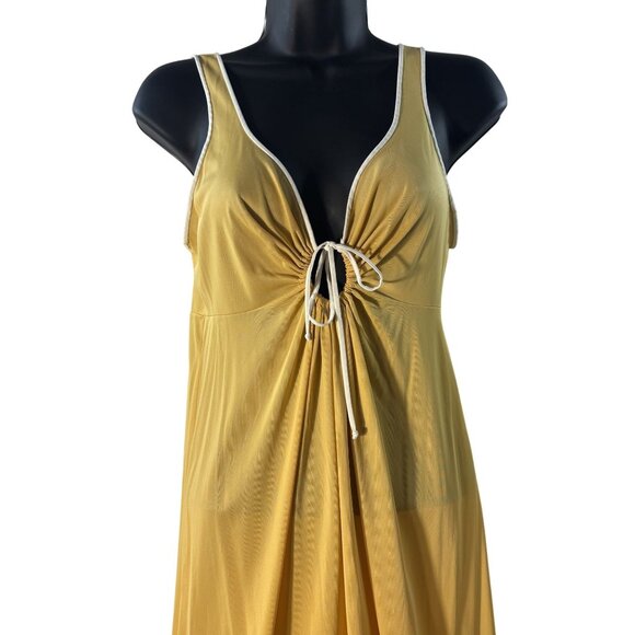 Vintage Vassarette Yellow Maxi Nightgown With Adjustable Tie Front & Scoop Back - Picture 4 of 9